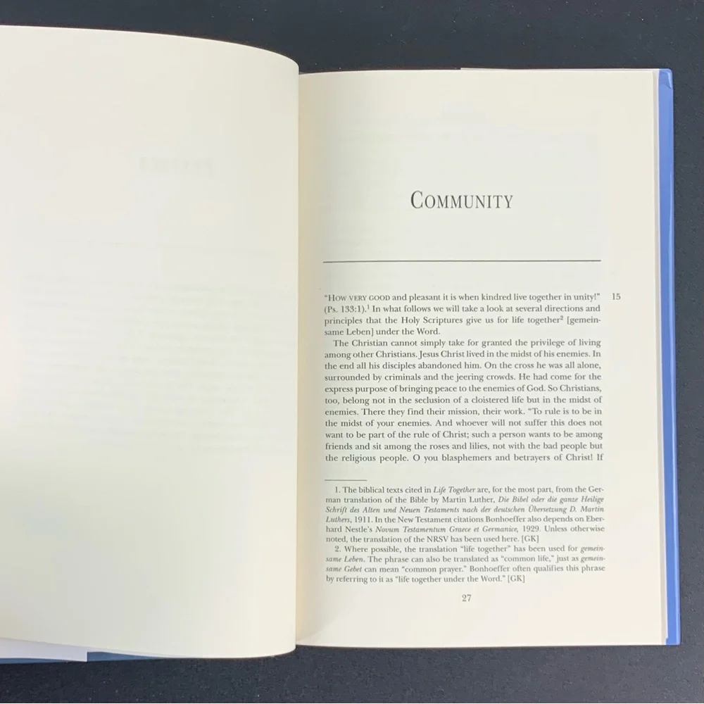 Life Together Prayerbook of the Bible by Dietrich Bonhoeffer. Volume 4. 1996.